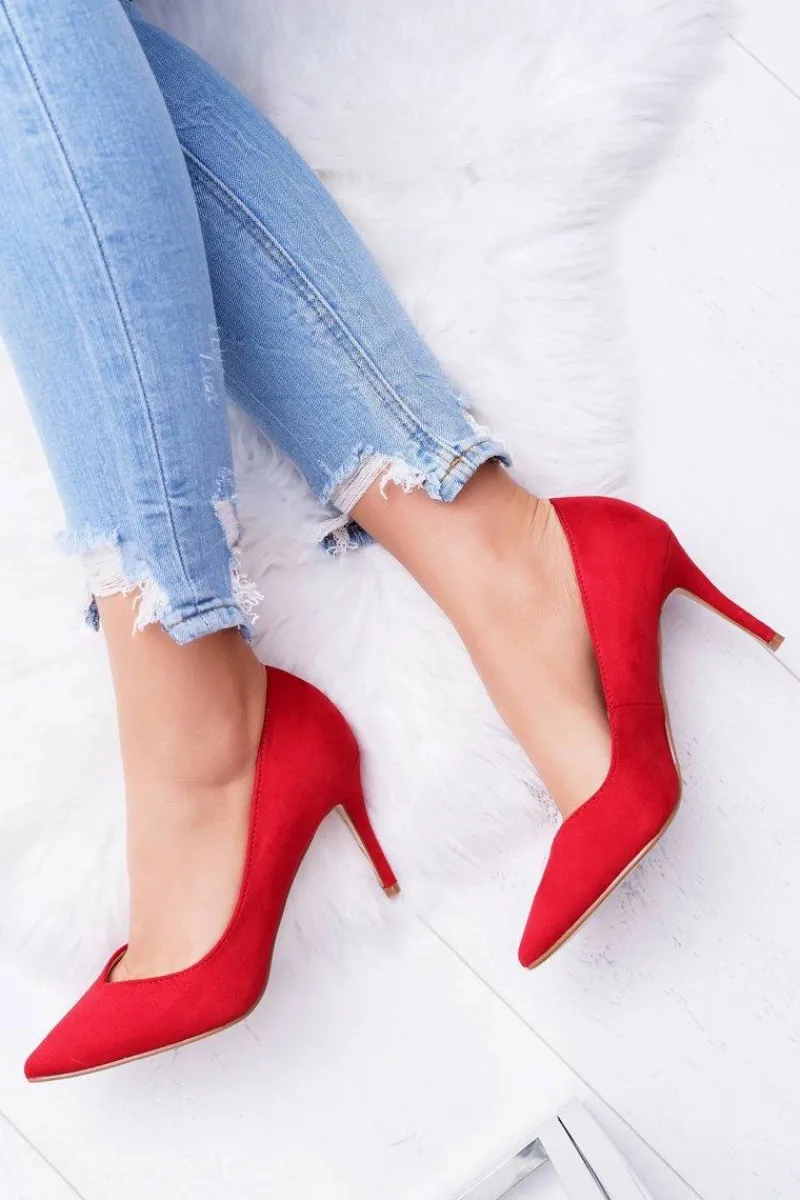 Szpilki Zamszowe>Boto Szpilki Damskie Zamszowe W Szpic Czerwone Cream