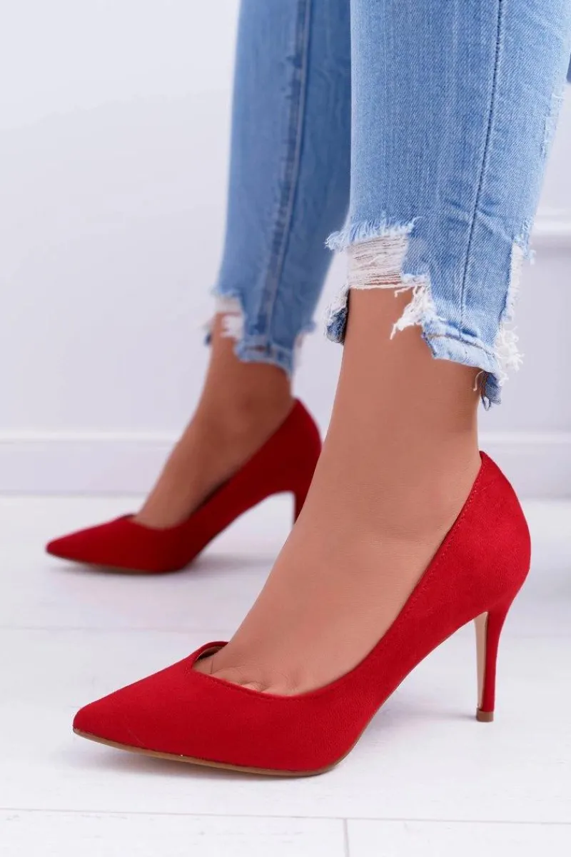 Szpilki Zamszowe>Boto Szpilki Damskie Zamszowe W Szpic Czerwone Cream