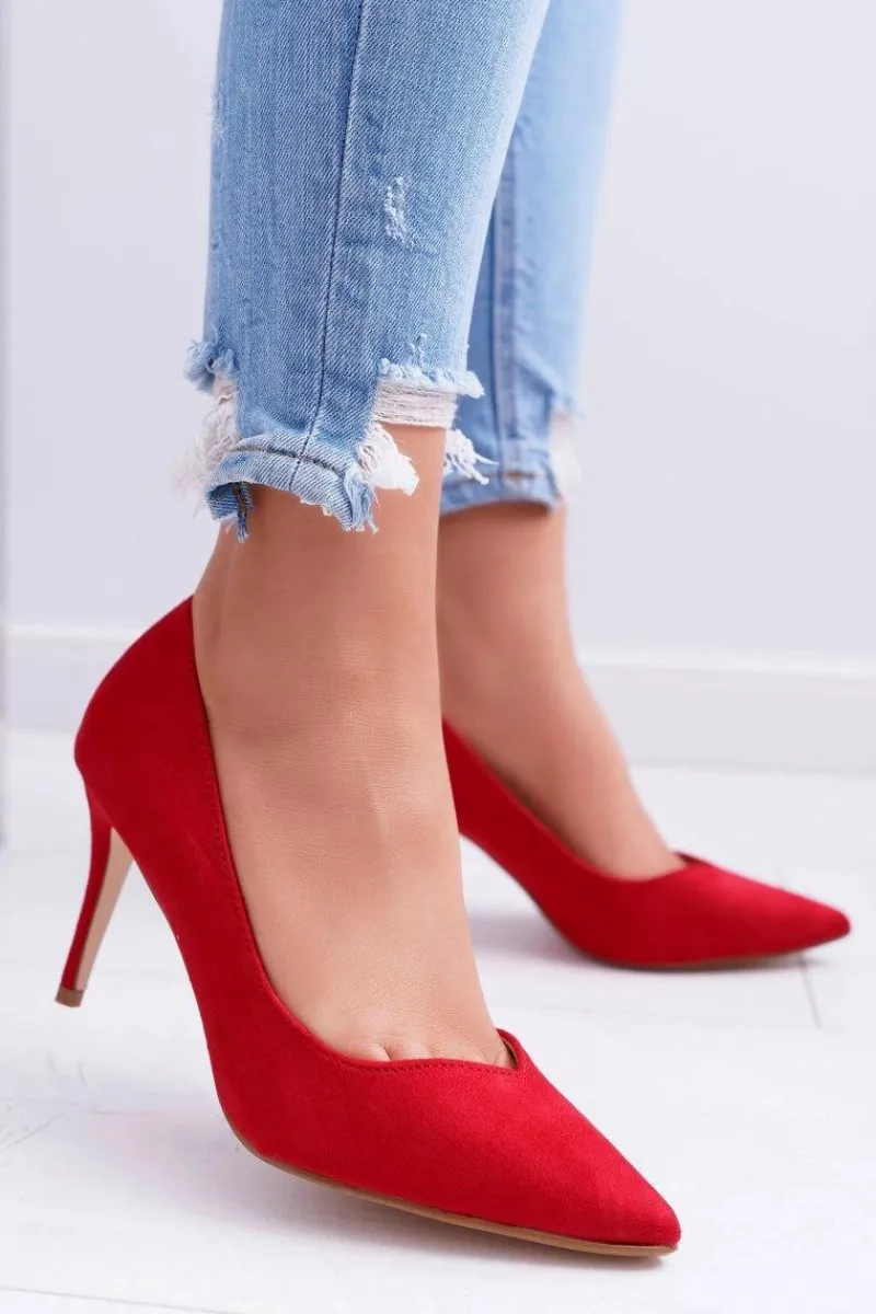 Szpilki Zamszowe>Boto Szpilki Damskie Zamszowe W Szpic Czerwone Cream