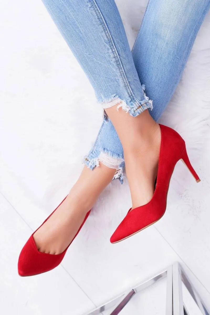 Szpilki Zamszowe>Boto Szpilki Damskie Zamszowe W Szpic Czerwone Cream