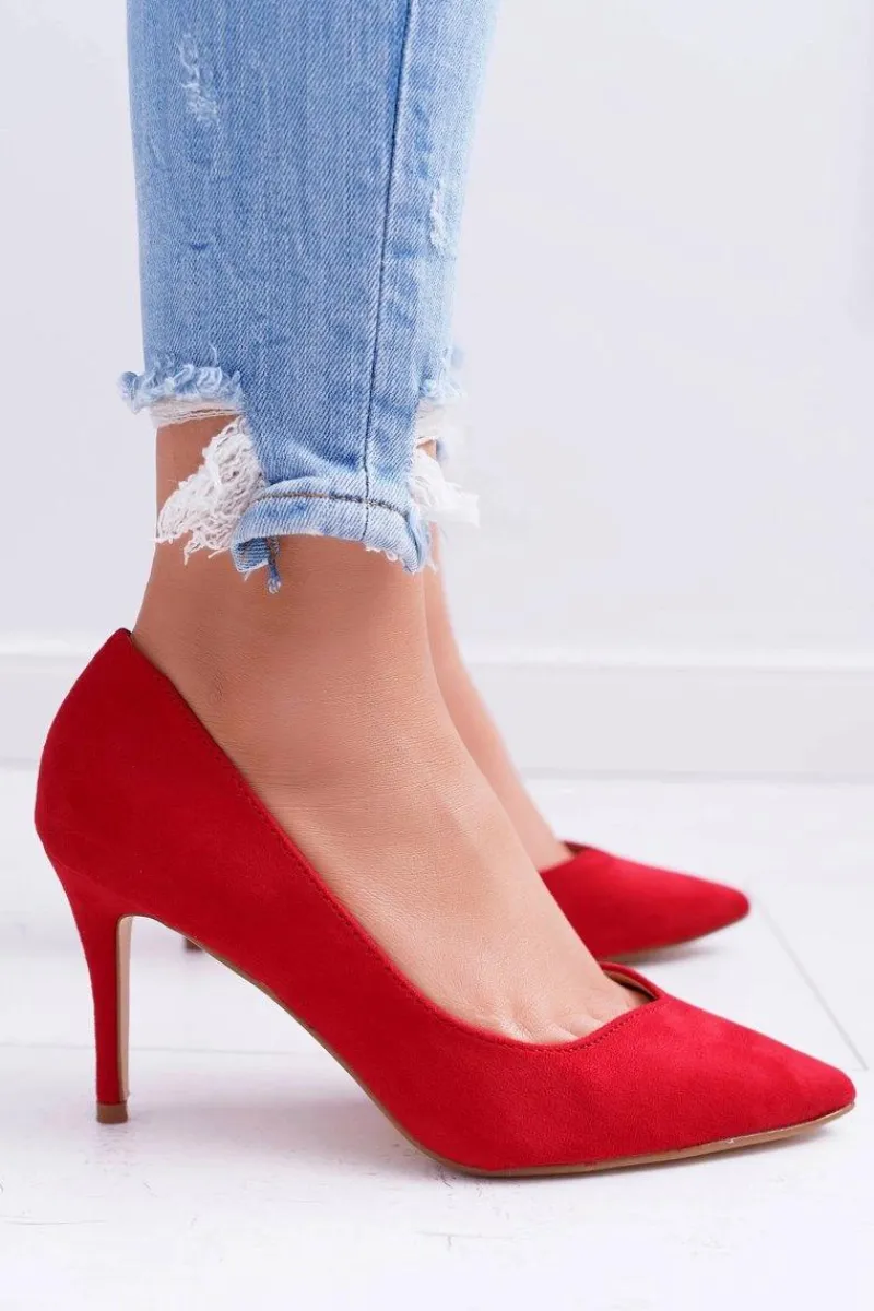 Szpilki Zamszowe>Boto Szpilki Damskie Zamszowe W Szpic Czerwone Cream