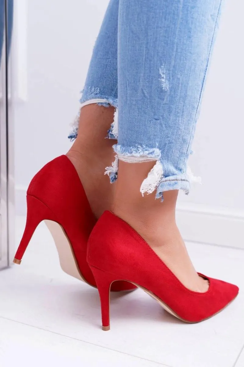 Szpilki Zamszowe>Boto Szpilki Damskie Zamszowe W Szpic Czerwone Cream