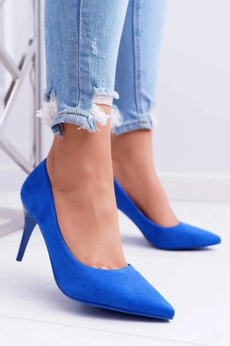 Szpilki Zamszowe>Boto Szpilki Damskie Zamszowe W Szpic Niebieskie Cream