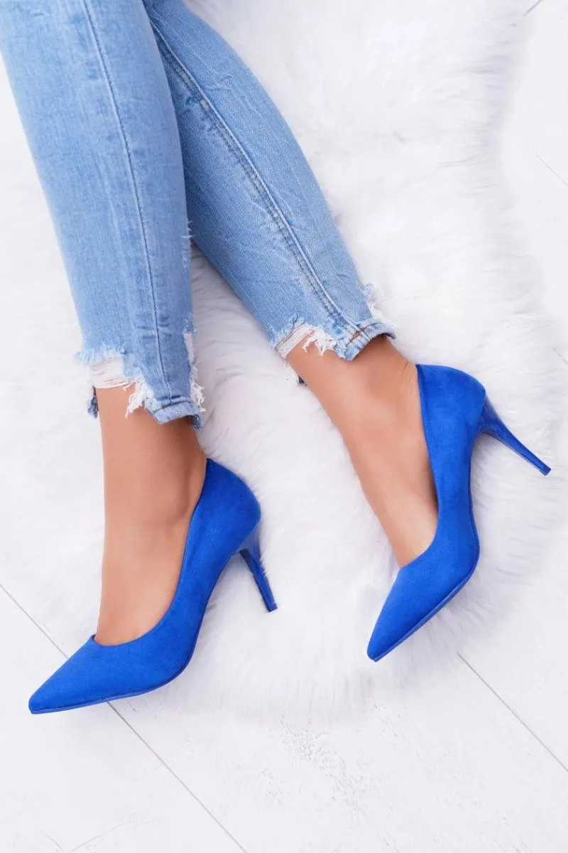 Szpilki Zamszowe>Boto Szpilki Damskie Zamszowe W Szpic Niebieskie Cream