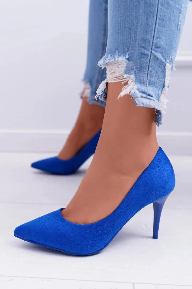 Szpilki Zamszowe>Boto Szpilki Damskie Zamszowe W Szpic Niebieskie Cream