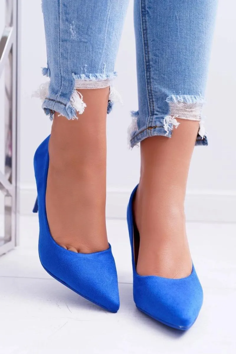 Szpilki Zamszowe>Boto Szpilki Damskie Zamszowe W Szpic Niebieskie Cream