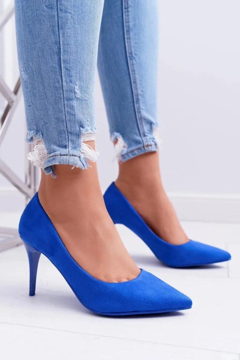 Szpilki Zamszowe>Boto Szpilki Damskie Zamszowe W Szpic Niebieskie Cream