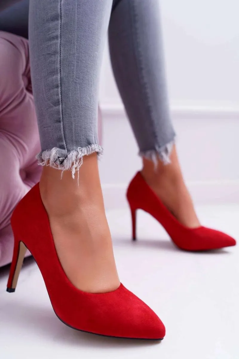 Hot Boto Szpilki Damskie Zamszowe W Szpic Czerwone Kiss Me