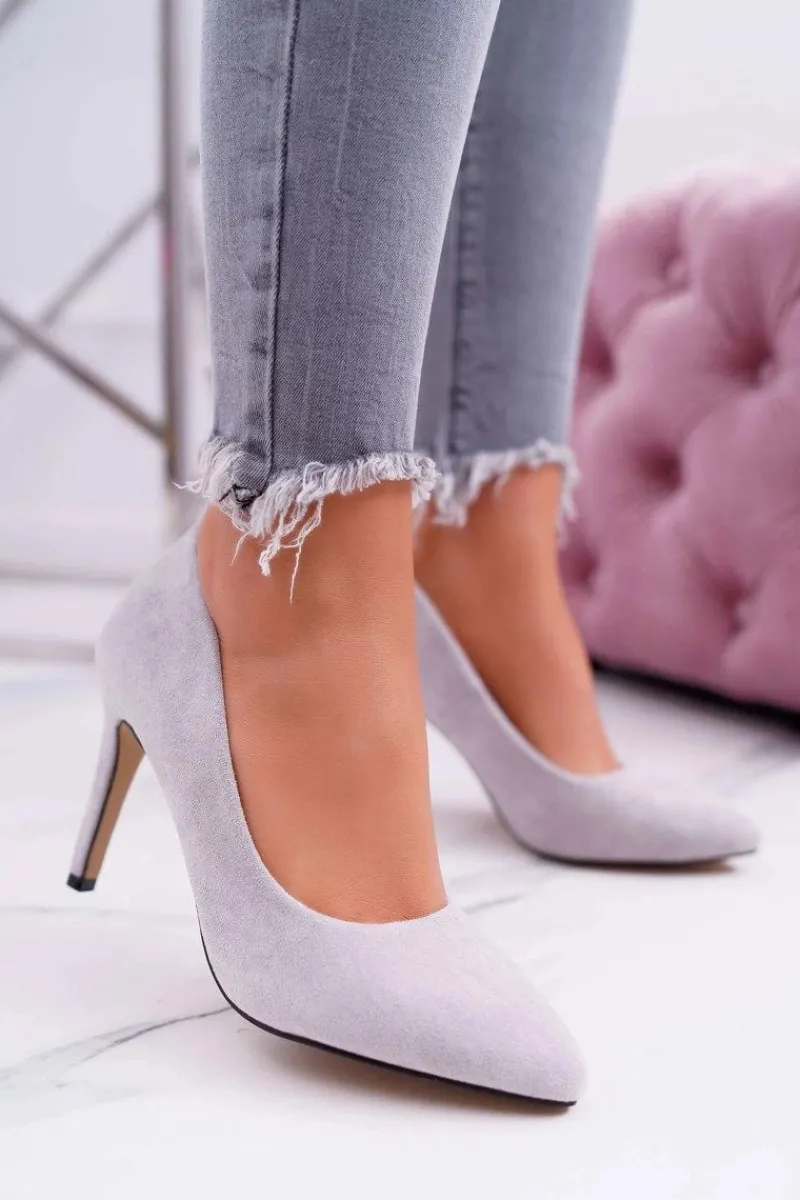 Szpilki Zamszowe>Boto Szpilki Damskie Zamszowe W Szpic Szare Kiss Me