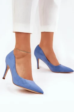 Szpilki Z Eko Zamszu Niebieskie Vannith Damskie Czółenka Klasyczne
