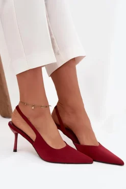 Discount Boto Szpilki Z Odkrytymi Piętami Bordowe Lenira Czerwony