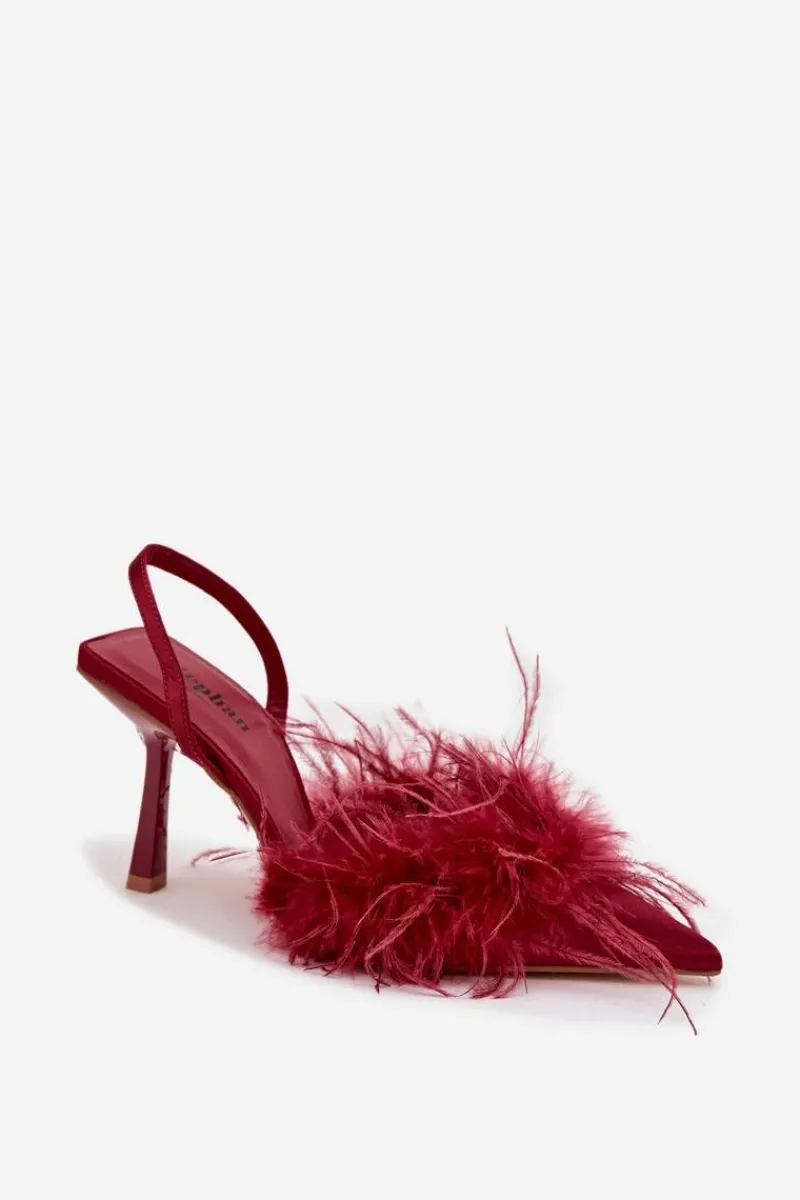 Outlet Boto Szpilki Z Piórami I Odkrytą Piętą Bordowe Belice Czerwony
