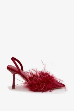 Outlet Boto Szpilki Z Piórami I Odkrytą Piętą Bordowe Belice Czerwony