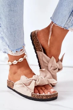 Boto Sztruksowe Klapki Na Korku Beżowe Summertime