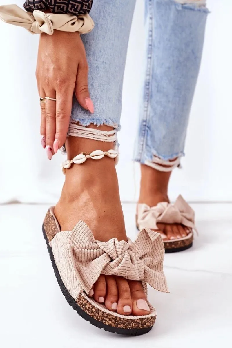 Boto Sztruksowe Klapki Na Korku Beżowe Summertime