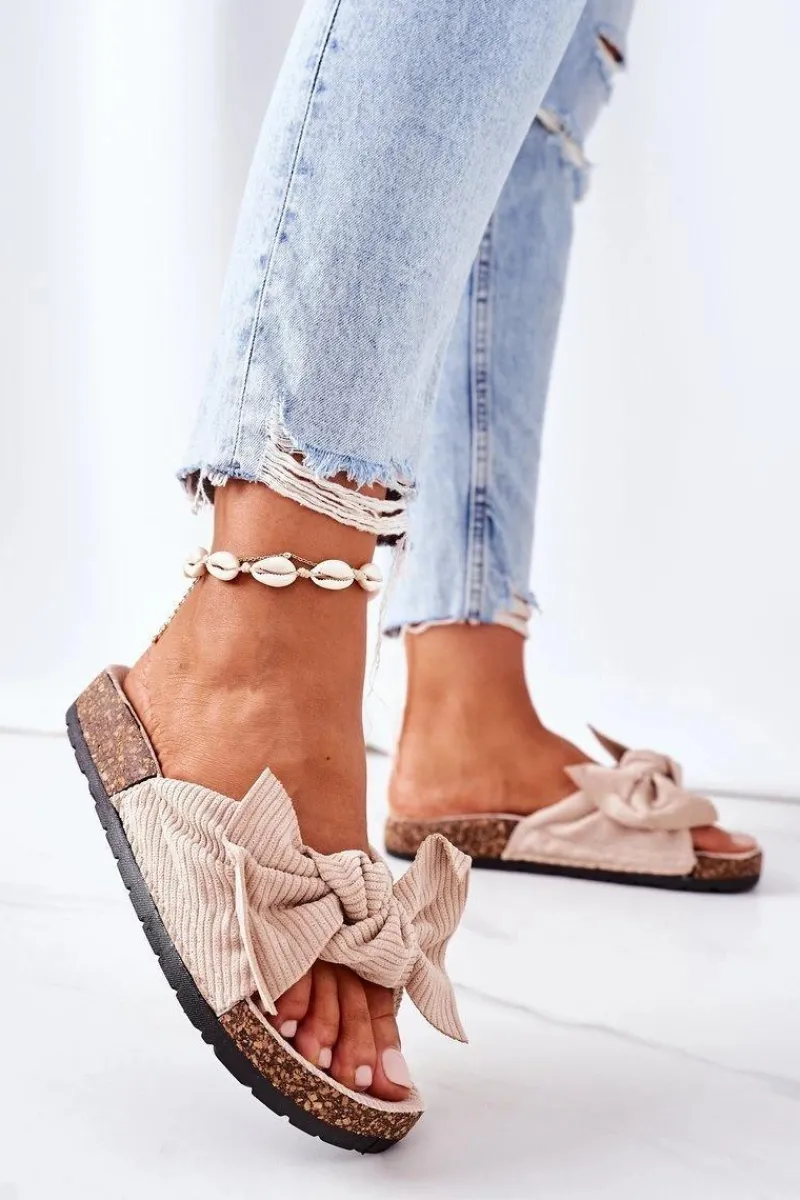 Boto Sztruksowe Klapki Na Korku Beżowe Summertime