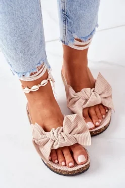 Boto Sztruksowe Klapki Na Korku Beżowe Summertime