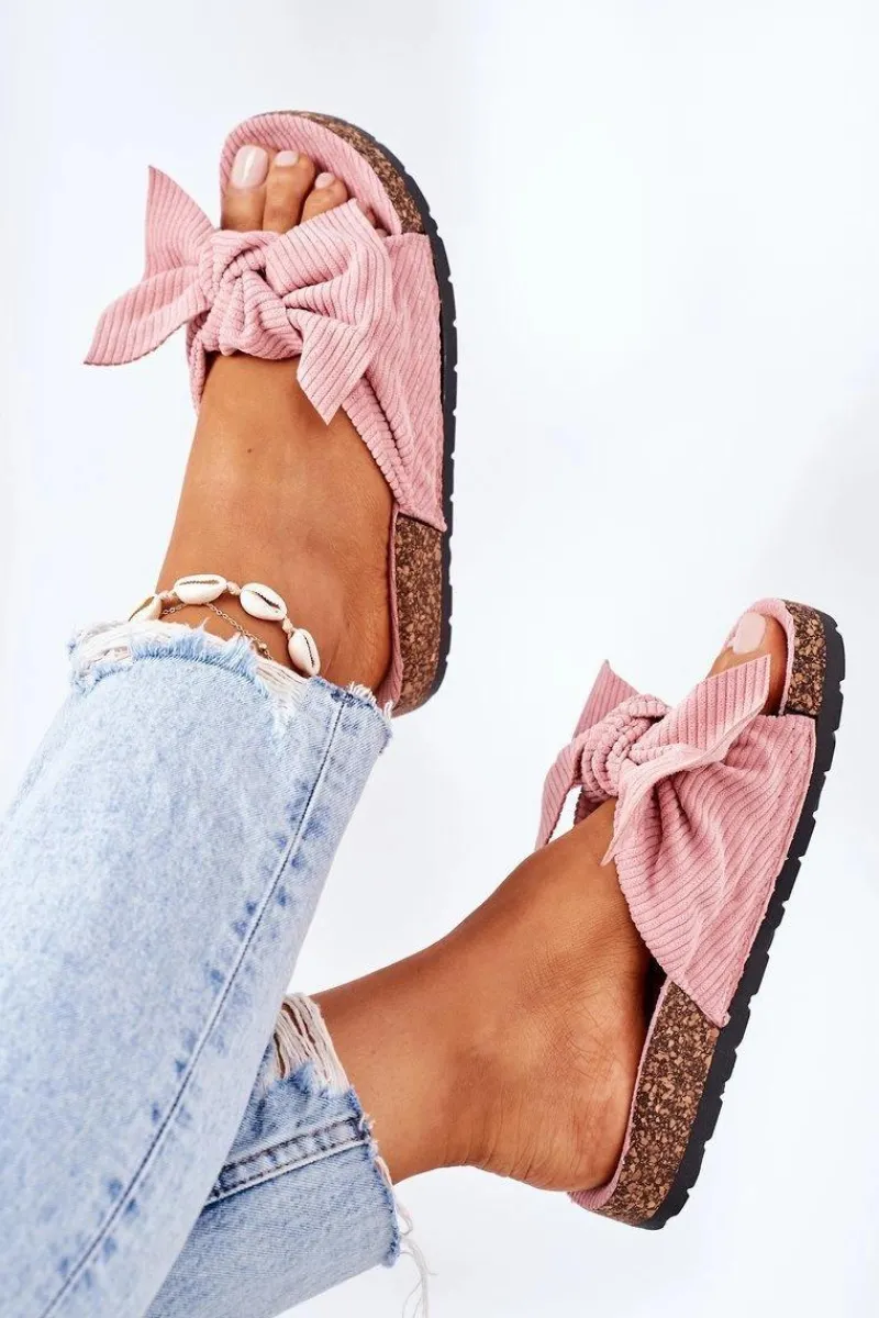 Sale Sztruksowe Klapki Na Korku Różowe Summertime Damskie Klapki Korkowe|Klapki Damskie Klasyczne