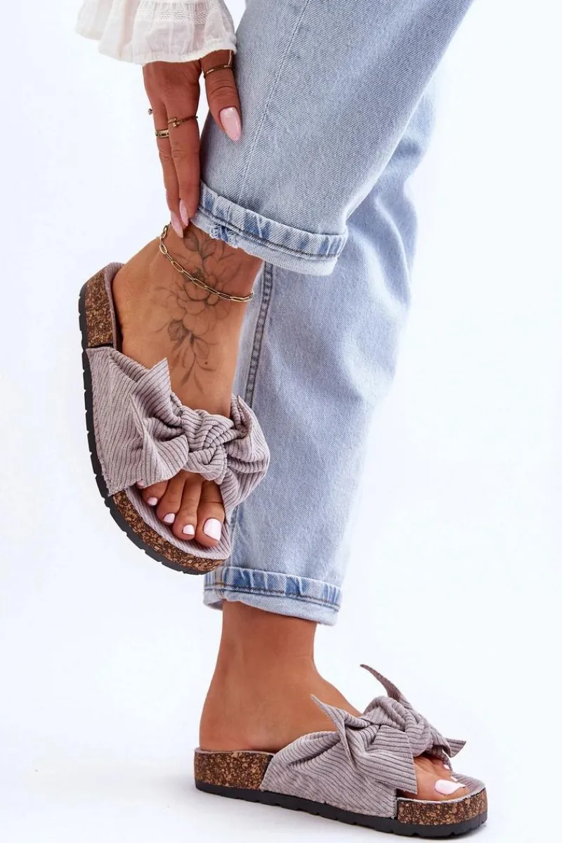 New Sztruksowe Klapki Na Korku Szare Summertime Damskie Klapki Korkowe|Klapki Na Platformie