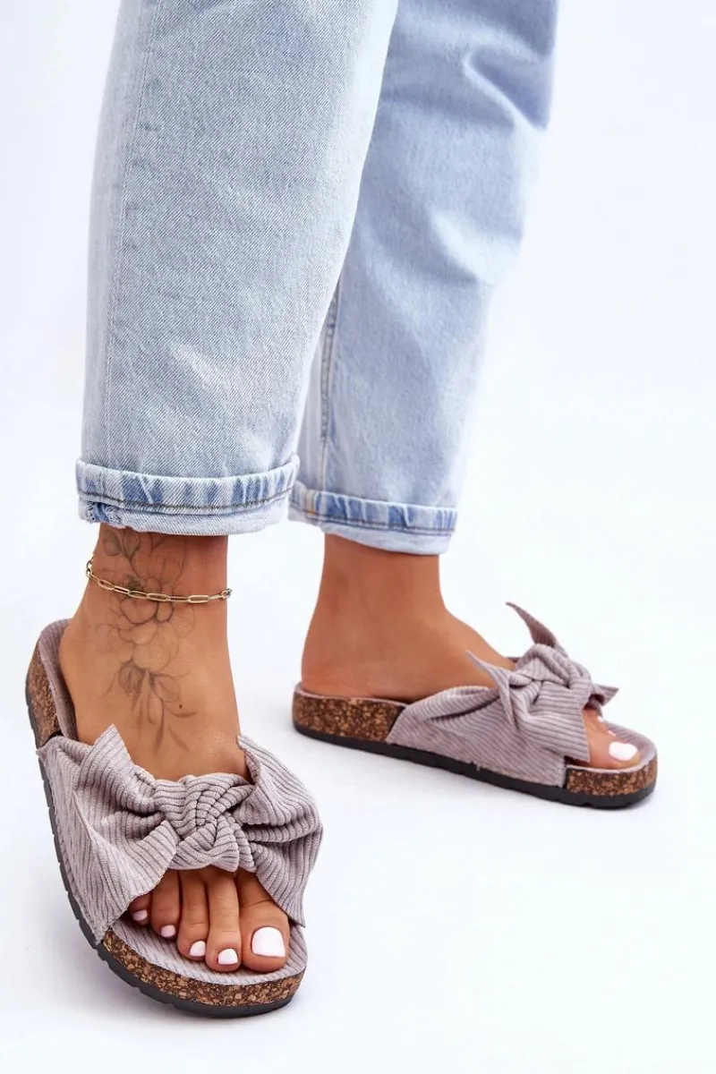 New Sztruksowe Klapki Na Korku Szare Summertime Damskie Klapki Korkowe|Klapki Na Platformie