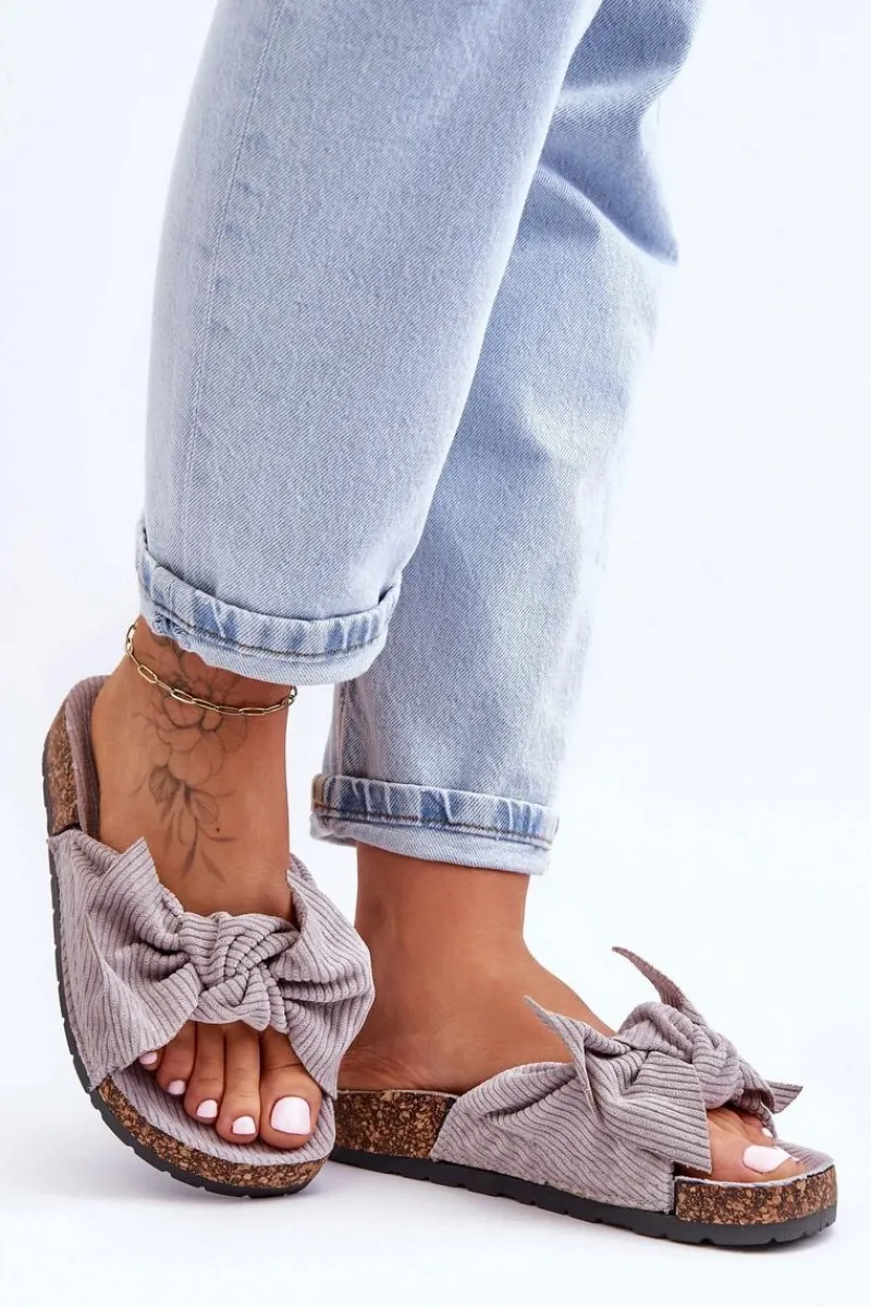 New Sztruksowe Klapki Na Korku Szare Summertime Damskie Klapki Korkowe|Klapki Na Platformie