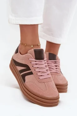 Sneakersy Damskie></noscript>Boto Sztruksowe Sneakersy Damskie Na Platformie Różowe Skye Różowy