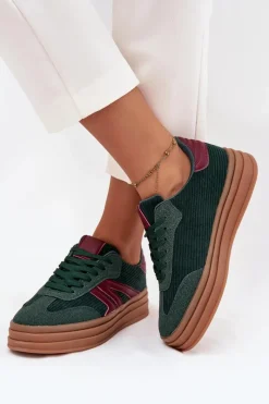 Sztruksowe Sneakersy Damskie Na Platformie Zielone Skye Damskie Sneakersy Damskie