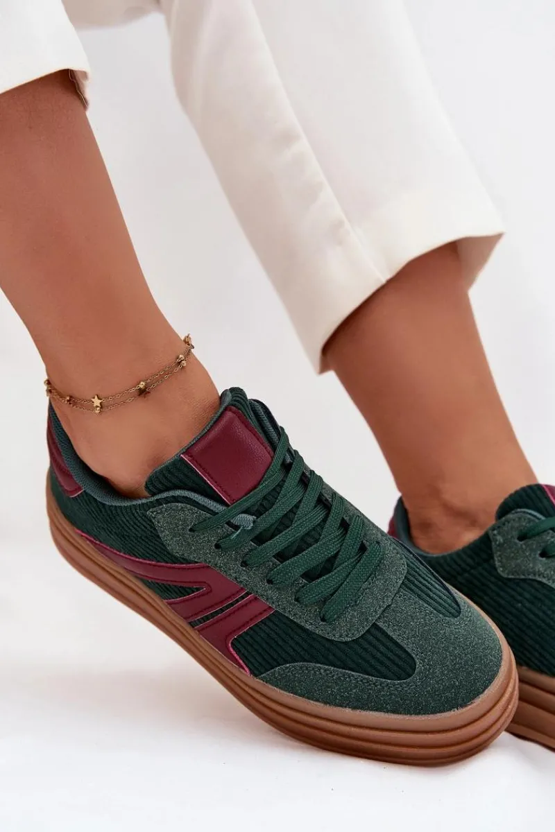 Sztruksowe Sneakersy Damskie Na Platformie Zielone Skye Damskie Sneakersy Damskie