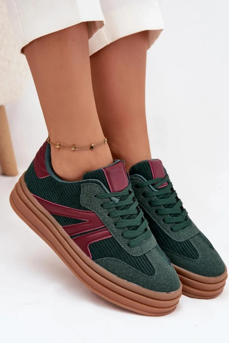 Sztruksowe Sneakersy Damskie Na Platformie Zielone Skye Damskie Sneakersy Damskie