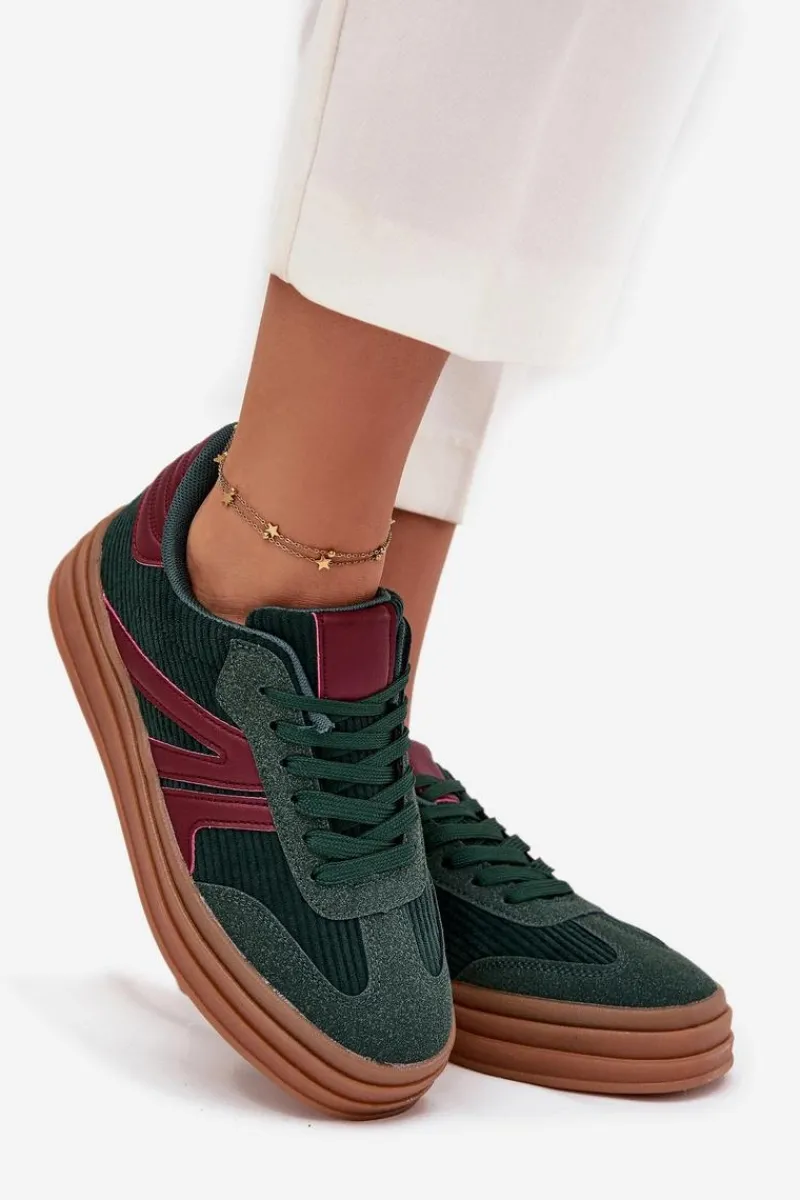 Sztruksowe Sneakersy Damskie Na Platformie Zielone Skye Damskie Sneakersy Damskie