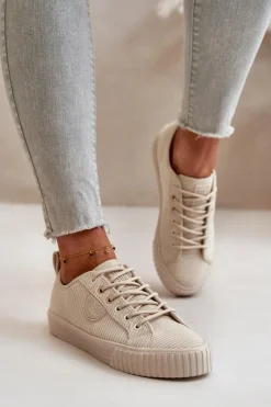 Online Sztruksowe Trampki Damskie Ocieplane Big Star OO274812 Hi-Poly System Beżowe Damskie Trampki Damskie Big Star|Trampki Damskie Niskie