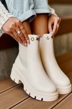 Outlet Sztyblety Botki Damskie Skórzane Z Ozdobami Jasnobeżowe Lobb Damskie Brązowe I Beżowe Botki|Botki Płaskie