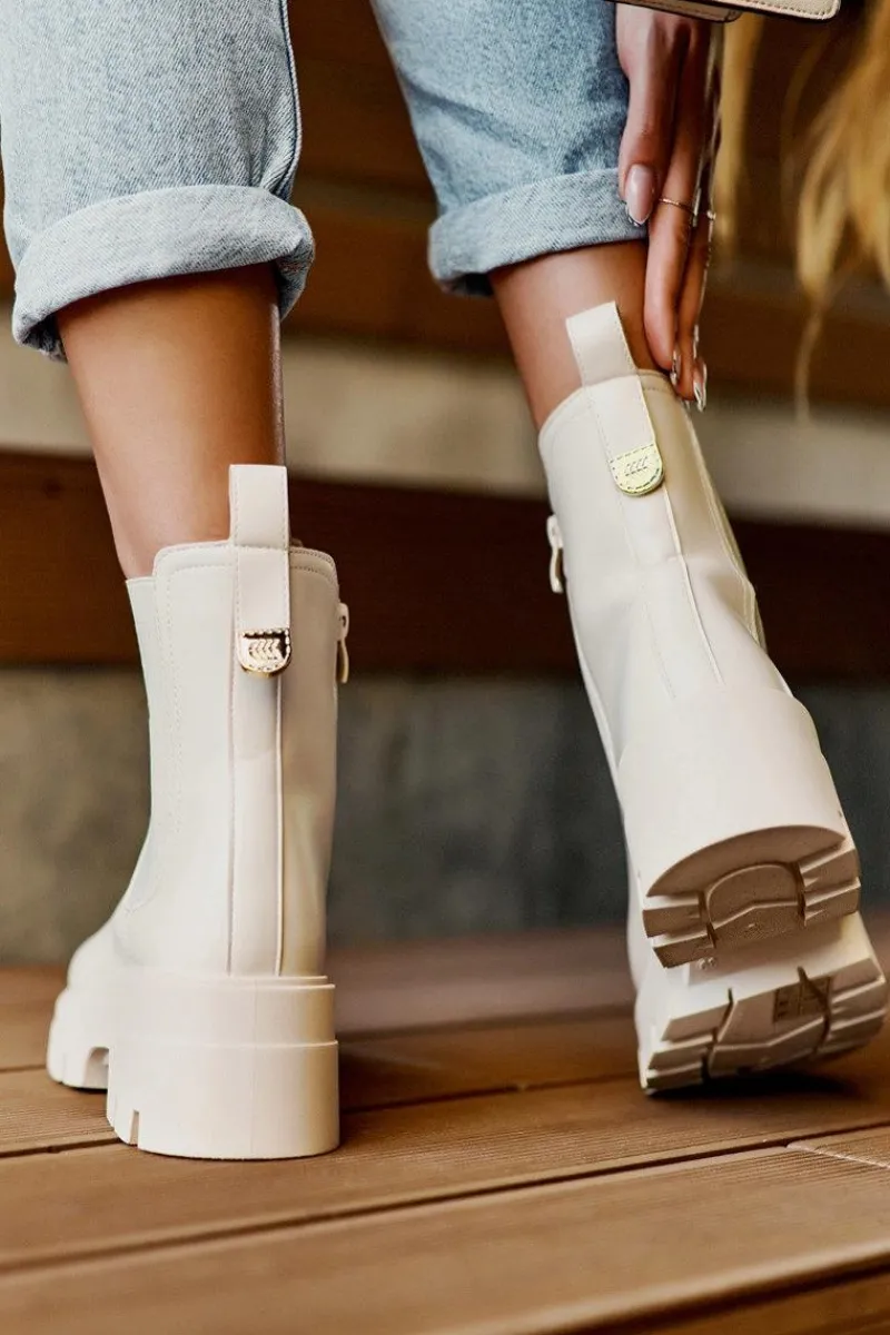 Outlet Sztyblety Botki Damskie Skórzane Z Ozdobami Jasnobeżowe Lobb Damskie Brązowe I Beżowe Botki|Botki Płaskie