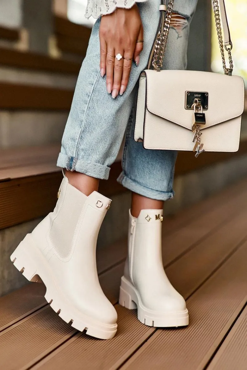 Outlet Sztyblety Botki Damskie Skórzane Z Ozdobami Jasnobeżowe Lobb Damskie Brązowe I Beżowe Botki|Botki Płaskie