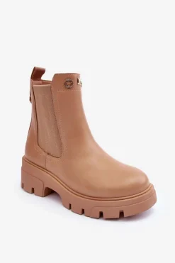 Botki Ocieplane|Brązowe I Beżowe Botki>Boto Sztyblety Botki Damskie Skórzane Z Ozdobami Beżowe Lobb Beżowy