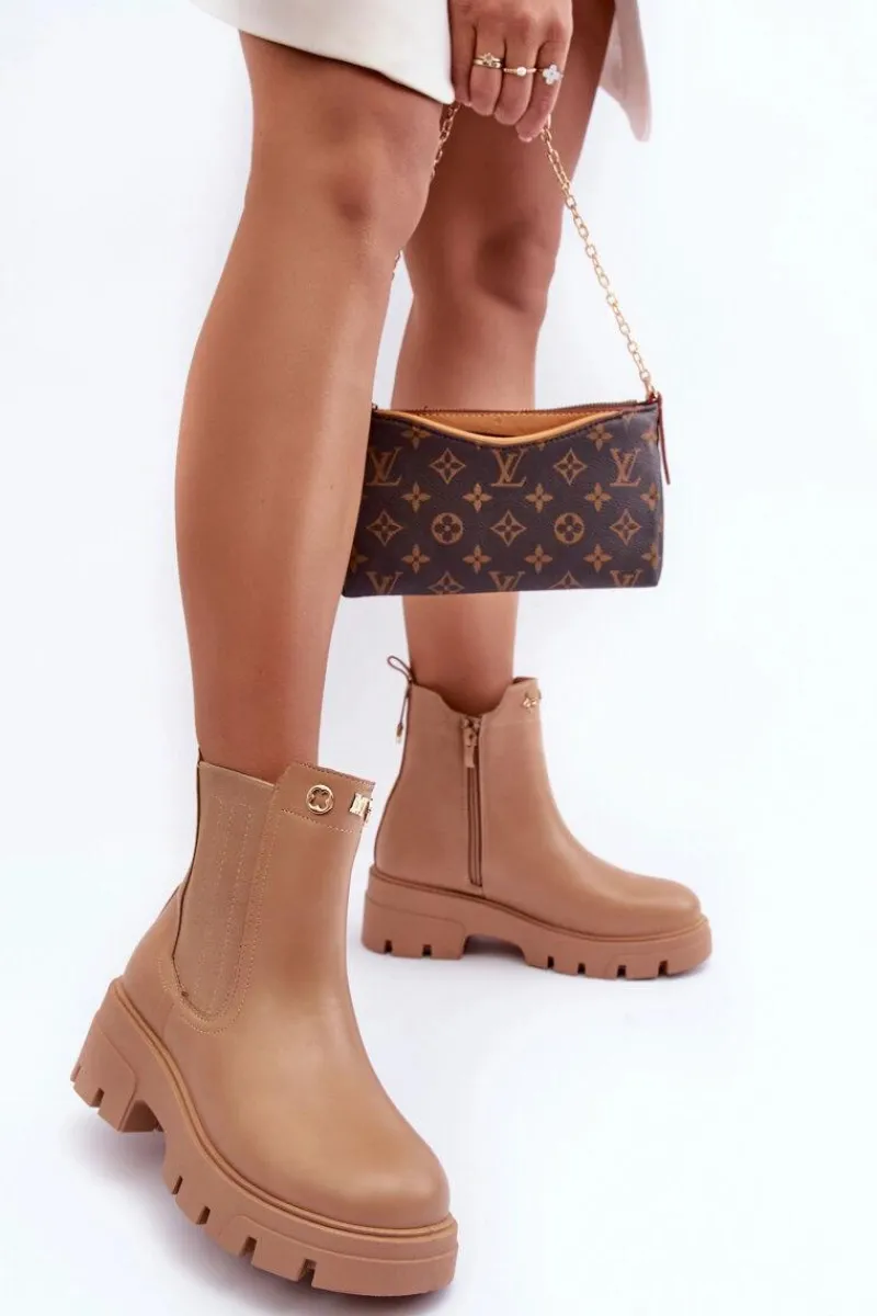 Botki Ocieplane|Brązowe I Beżowe Botki>Boto Sztyblety Botki Damskie Skórzane Z Ozdobami Beżowe Lobb Beżowy