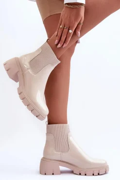 Sale Sztyblety Botki Lakierowane Damskie Beżowe Cirie Damskie Brązowe I Beżowe Botki|Botki Płaskie