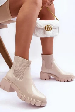 Sale Sztyblety Botki Lakierowane Damskie Beżowe Cirie Damskie Brązowe I Beżowe Botki|Botki Płaskie