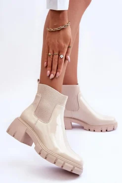 Sale Sztyblety Botki Lakierowane Damskie Beżowe Cirie Damskie Brązowe I Beżowe Botki|Botki Płaskie