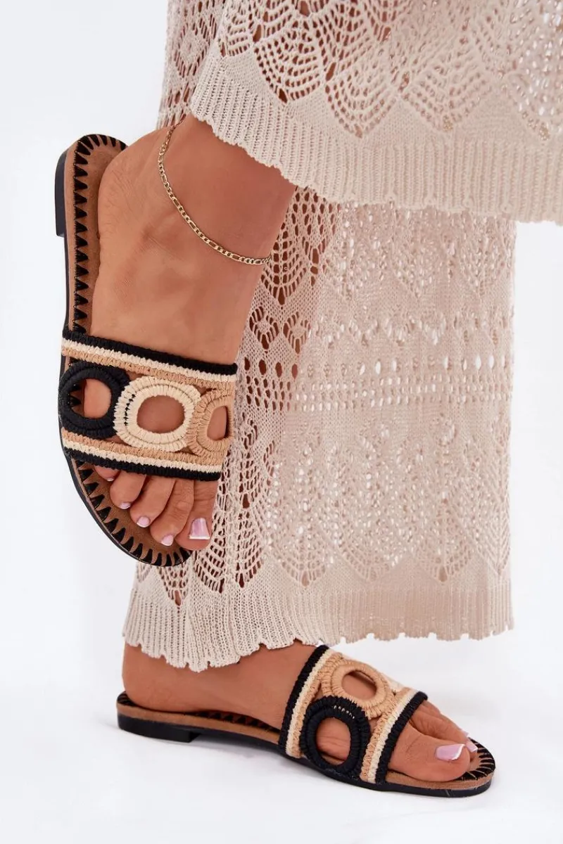 Best Szydełkowe Klapki Damskie Na Płaskim Obcasie Czarne Nirina Damskie Klapki Damskie Klasyczne