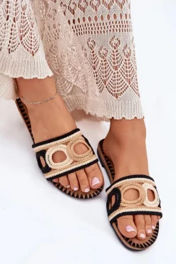 Best Szydełkowe Klapki Damskie Na Płaskim Obcasie Czarne Nirina Damskie Klapki Damskie Klasyczne