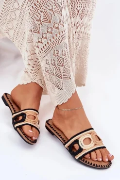 Best Szydełkowe Klapki Damskie Na Płaskim Obcasie Czarne Nirina Damskie Klapki Damskie Klasyczne