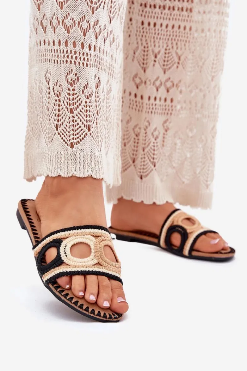 Best Szydełkowe Klapki Damskie Na Płaskim Obcasie Czarne Nirina Damskie Klapki Damskie Klasyczne