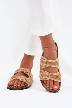 Best Szydełkowe Klapki Damskie Ze Złotymi Klamrami Camel Fenira Damskie Klapki Korkowe|Klapki Na Platformie