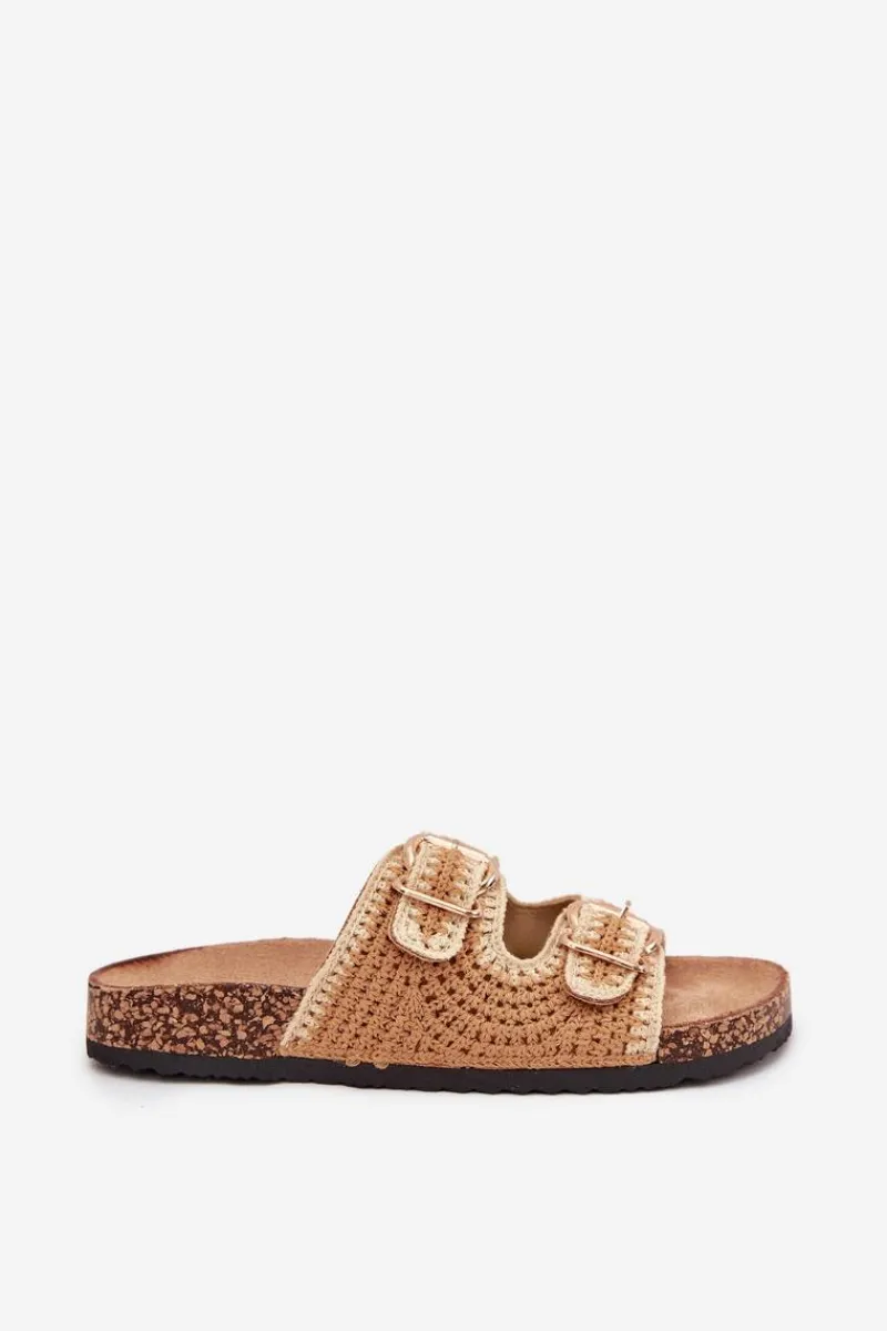 Best Szydełkowe Klapki Damskie Ze Złotymi Klamrami Camel Fenira Damskie Klapki Korkowe|Klapki Na Platformie