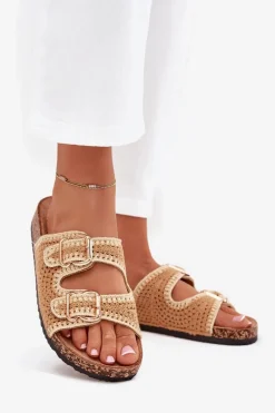 Best Szydełkowe Klapki Damskie Ze Złotymi Klamrami Camel Fenira Damskie Klapki Korkowe|Klapki Na Platformie