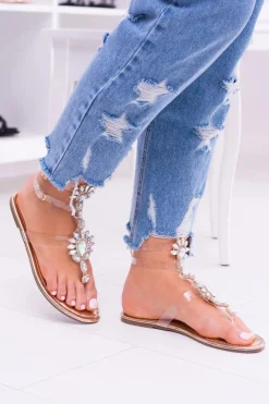 Sandały Gumowe|Sandały Płaskie>Boto Tanie Buty Lu Boo Eleganckie Złote Sandały Cyrkonie Nomire