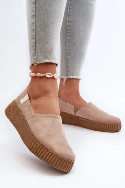 Outlet Big Star Shoes Tenisówki Damskie Na Platformie NN276007 Memory Foam System Beżowe