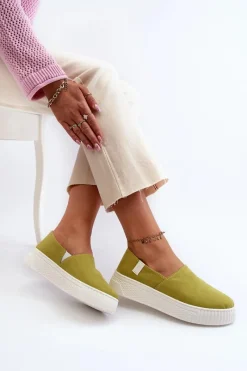 Trampki Damskie Slip-On|Trampki Damskie Big Star>Big Star Shoes Tenisówki Damskie Na Platformie NN276008 Memory Foam System Limonkowe