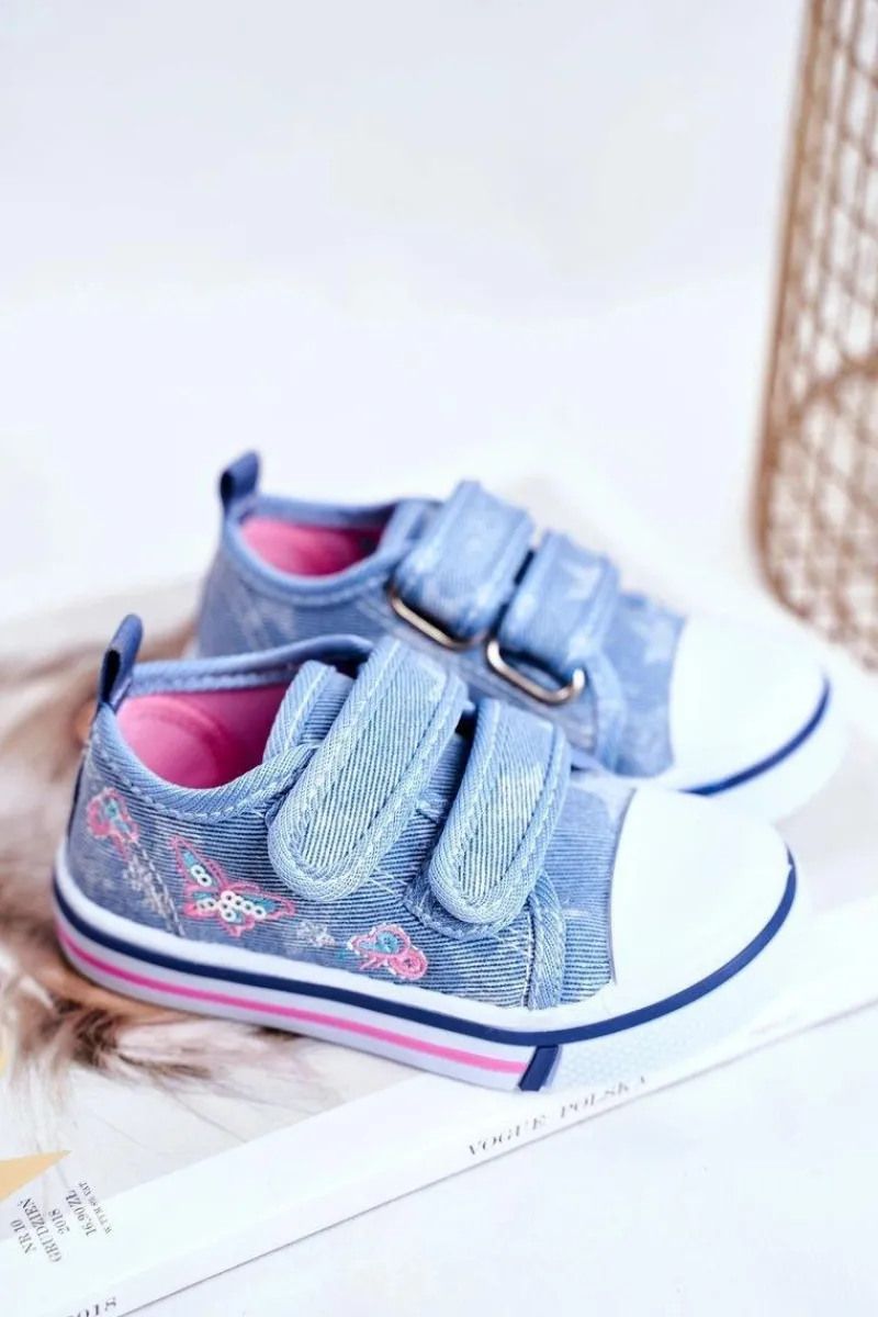 Sale Boto Tenisówki Dziecięce na Rzepy Niebieskie Junalo